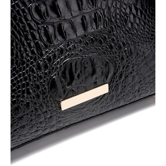 Women Crocodile PU Leather Shoulder Bag Compact Crossbody Purse with Metal Clasp - Picture 5 of 9